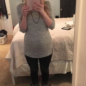 Heather gray tunic length maternity sweater